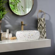 Lavabo Rotondo da Appoggio Effetto Terrazzo - 360mm (Senza foro per la Rubinetteria) - Alden