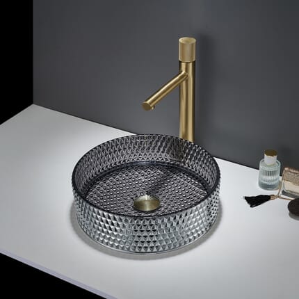 Lavabo da Appoggio Rotondo in Vetro Cristallo - 353mm (Senza Fori per la Rubinetteria) - Scelta di Finiture - Covelly