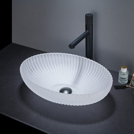 Lavabo da Appoggio Ovale in Vetro Cristallo - 510 x 350mm (Senza Fori per la Rubinetteria) - Scelta di Finiture - Kenton