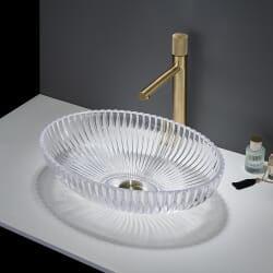 Lavabo da Appoggio Ovale in Vetro Cristallo - 510 x 350mm (Senza Fori per la Rubinetteria) - Scelta di Finiture - Kenton