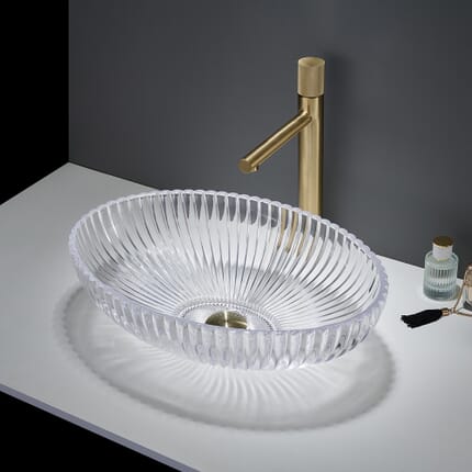 Lavabo da Appoggio Ovale in Vetro Cristallo - 510 x 350mm (Senza Fori per la Rubinetteria) - Scelta di Finiture - Kenton