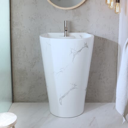 Lavabo d'Appoggio Freestanding Effetto Marmo - 535mm x 480mm (1 Foro per la Rubinetteria) - Axton