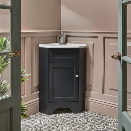 Mobile Bagno Angolare da 580mm con Lavabo - Scelta della Finitura e Maniglie - Thornton