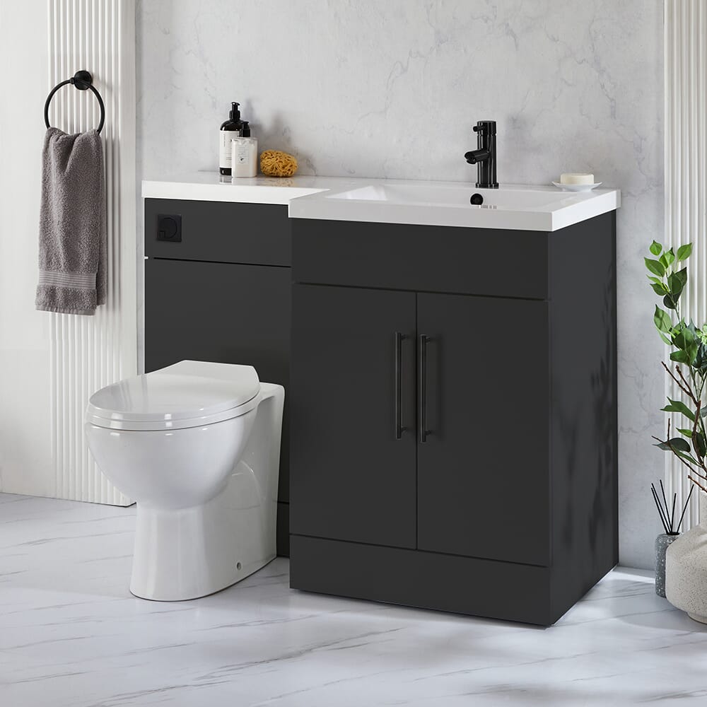Set Bagno da 1105mm completo di Mobile con Lavabo e Mobile con Sanitario WC Select - Scelta di Finiture, Maniglie e  Opzioni con Design a Destra/Sinistra - Cluo