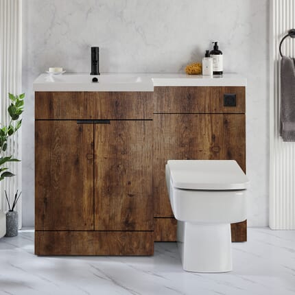 Set Bagno da 1105mm completo di Mobile con Lavabo e Mobile con Sanitario WC Exton - Scelta di Finiture, Maniglie e  Opzioni con Design a Destra/Sinistra - Cluo