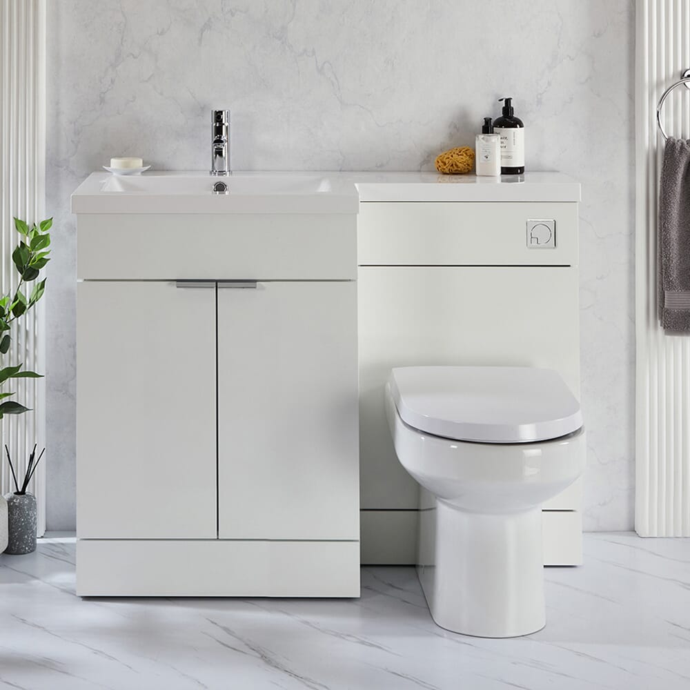 Set Bagno da 1105mm completo di Mobile con Lavabo e Mobile con Sanitario WC Covelly - Scelta di Finiture, Maniglie e  Opzioni con Design a Destra/Sinistra - Cluo