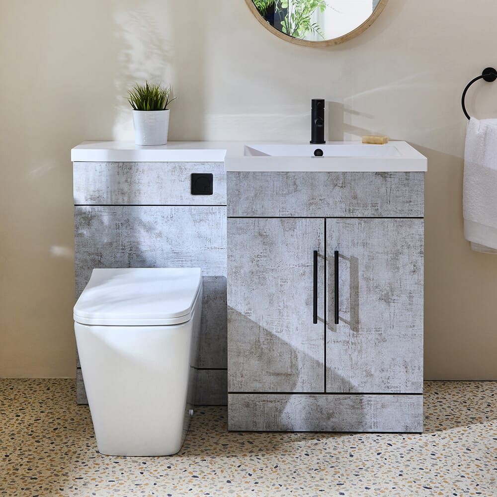 Set Bagno da 1105mm completo di Mobile con Lavabo e Mobile con Sanitario WC Milton - Scelta di Finiture, Maniglie e Opzioni con Design a Destra/Sinistra - Cluo