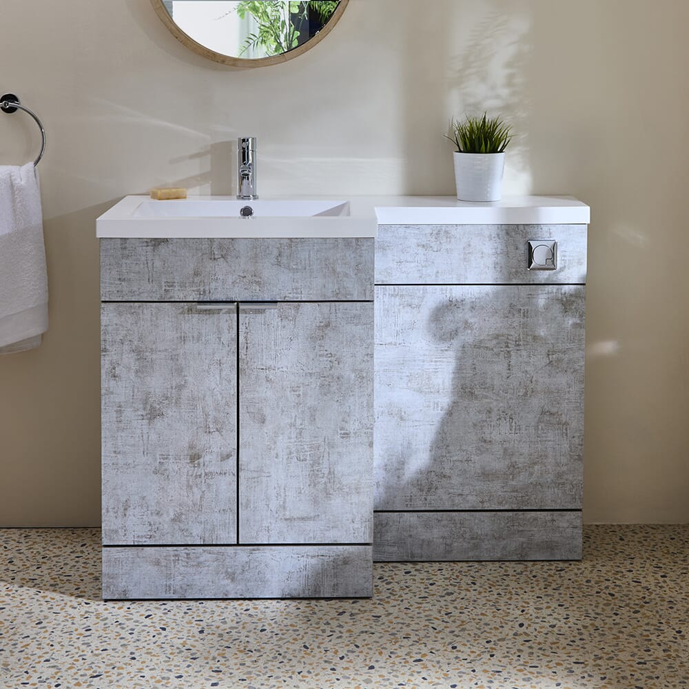 Mobile Bagno Moderno con Lavabo completo di Mobile WC da 1105mm (Escluso Sanitario) - Scelta della Finitura, Maiglie e Design a Destra/Sinistra - Cluo