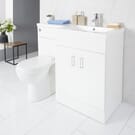 Mobile Lavabo Bianco a Pavimento Completo di Mobile WC Versione a Destra - Geo