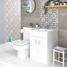 Set Bagno 500x890mm Colore Bianco Completo di Mobile, Lavabo a Destra, Sanitario Integrato e Cassetta - Geo