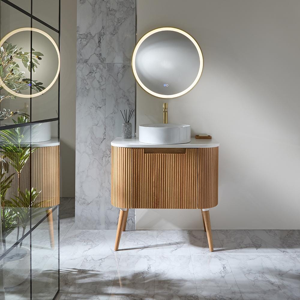 Mobile Bagno Curvo Scanalato - Rovere - Scelta di Dimensioni e Lavabo - Chalton