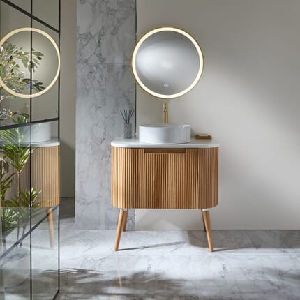Mobile Bagno Curvo Scanalato - Rovere - Scelta di Dimensioni e Lavabo - Chalton