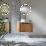 Mobile Bagno Curvo Scanalato Sospeso - Rovere - Scelta di Dimensioni e Lavabo - Chalton