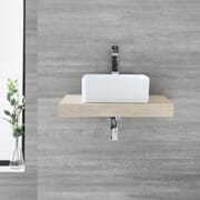 Mensola Effetto Rovere 600mm Murale Completa con Lavabo da Appoggio - Aslwear