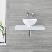 Mensola Murale Bianca Completa con Lavabo da Appoggio 600mm - Ashbury