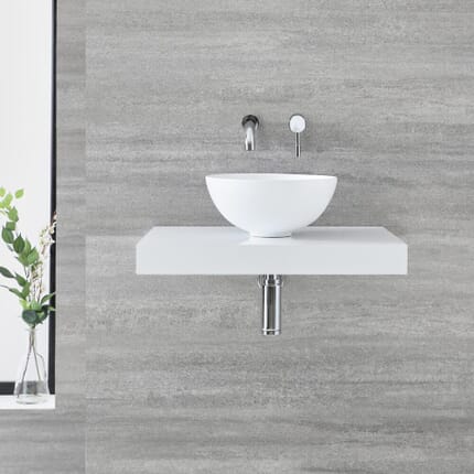 Mensola Murale Bianca Completa con Lavabo da Appoggio 600mm - Ashbury