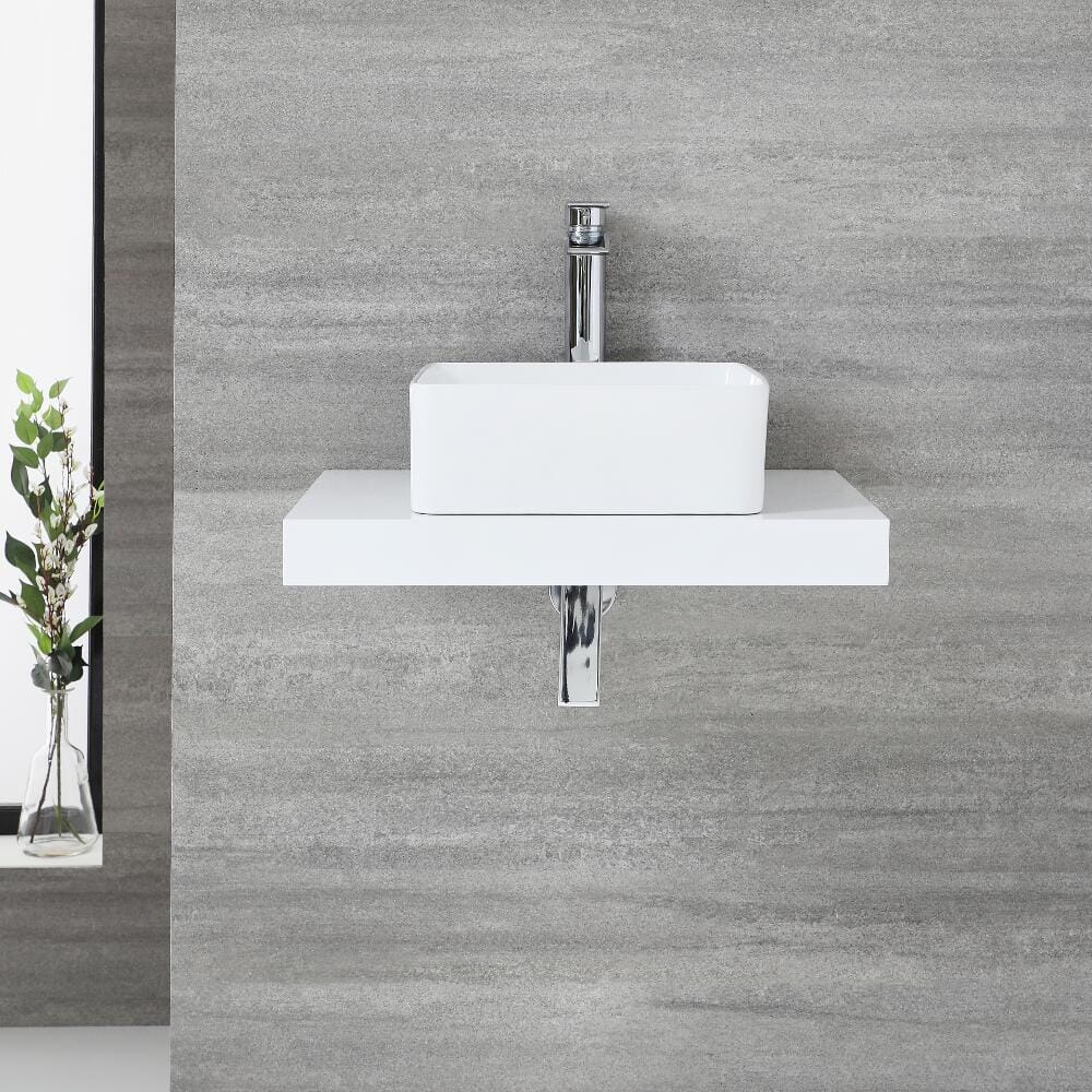 Mensola Bianca Murale da 600mm Completa con Lavabo da 360 x 360mm - Alswear