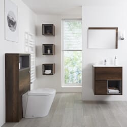 Mobile Bagno Sospeso da 600mm in Rovere Scuro con Lavabo Integrato, Mobile WC, Sanitario, Mobiletti Murali e Specchio (con LED Opzionali) - Hoxton