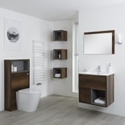 Mobile Bagno Sospeso da 600mm in Rovere Scuro con Lavabo Integrato, Mobile WC, Sanitario, Mobiletti Murali e Specchio (con LED Opzionali) - Hoxton