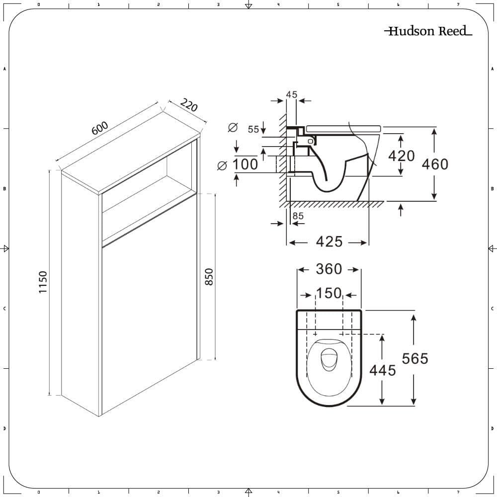 Mobile Bagno Sospeso da 800mm in Rovere Scuro con Lavabo Integrato, Mobile WC, Sanitario, Mobiletti Murali e Specchio (con LED Opzionali) - Hoxton