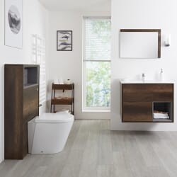 Mobile Bagno Sospeso da 800mm in Rovere Scuro con Lavabo Integrato, Mobile WC e Sanitario (con LED Opzionali) - Hoxton