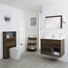 Mobile Bagno Sospeso da 800mm in Rovere Scuro con Lavabo Integrato, Mobile WC e Sanitario (con LED Opzionali) - Hoxton