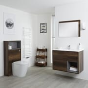 Mobile Bagno Sospeso da 800mm in Rovere Scuro con Lavabo Integrato, Mobile WC e Sanitario (con LED Opzionali) - Hoxton