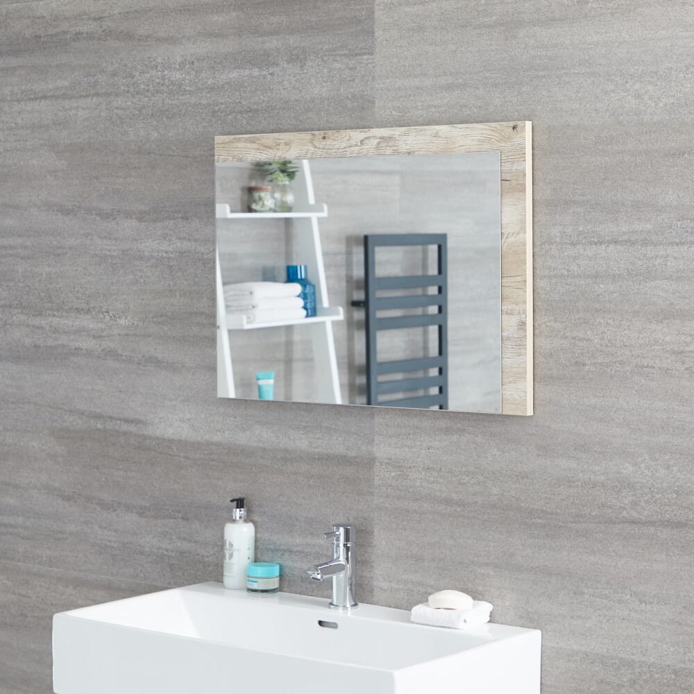 Specchio Bagno Murale 500x700mm Colore Rovere Chiaro con Design