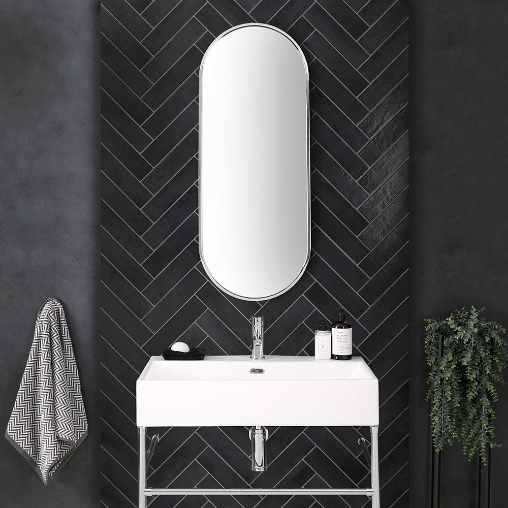 Specchio Bagno da Parete Ovale - Cromato - 1000mm x 400mm - Gianna