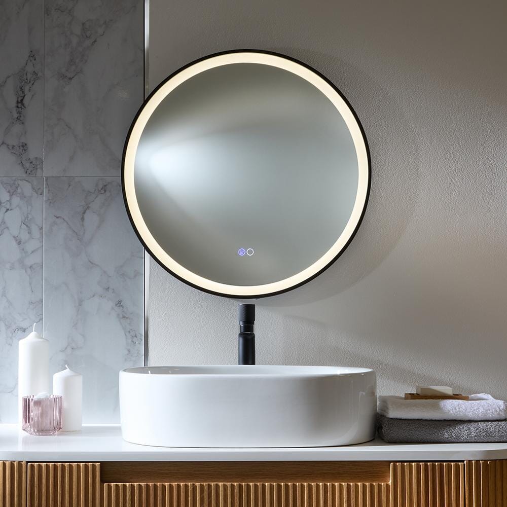 Specchio Rotondo Nero con Illuminazione a LED e Antiappannamento - 600mm   - Camila