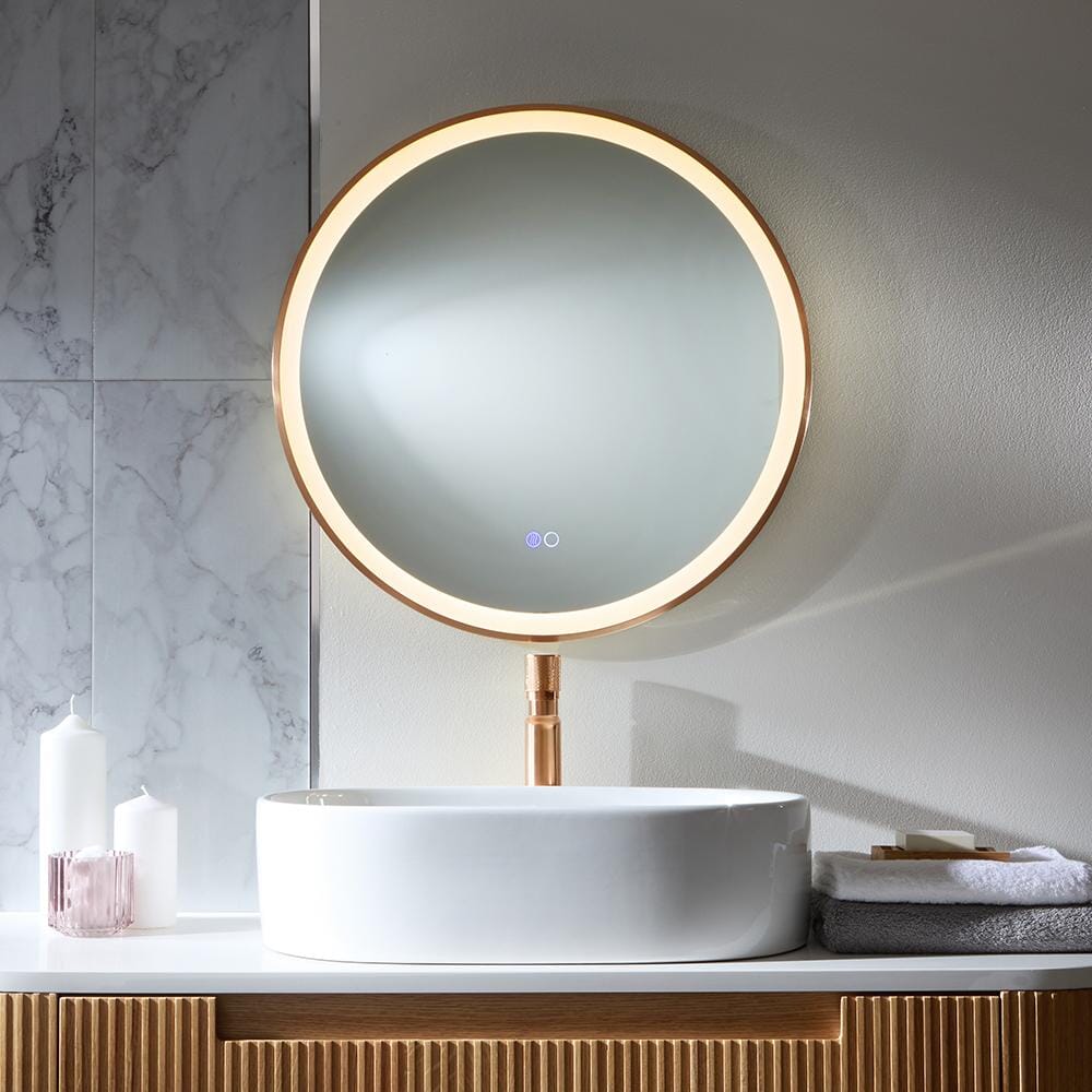 Specchio Rotondo Rame Satinato con Illuminazione a LED e Antiappannamento - 600mm - Camila