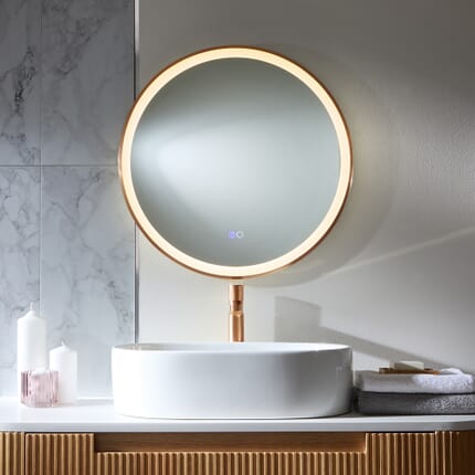 Specchio Rotondo Rame Satinato con Illuminazione a LED e Antiappannamento - 600mm - Camila