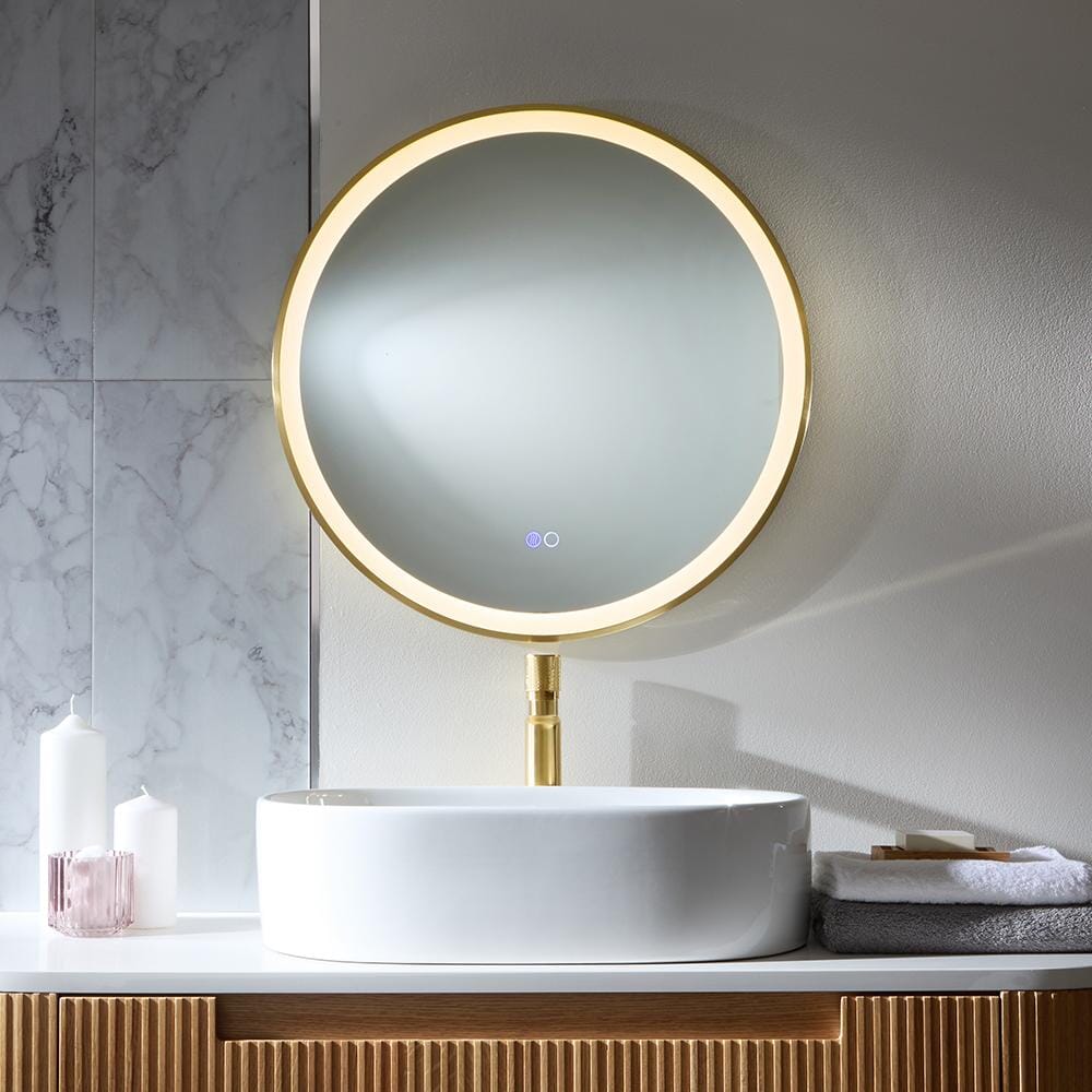 Specchio Rotondo Oro Satinato con Illuminazione a LED e Antiappannamento - 600mm - Camila