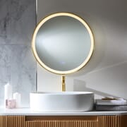 Specchio Rotondo Oro Satinato con Illuminazione a LED e Antiappannamento - 600mm - Camila