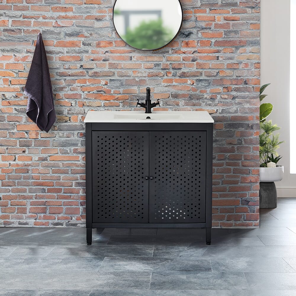 Mobile Bagno in Metallo Nero con Lavabo - Disponibile in Diverse Dimensioni - Beswick