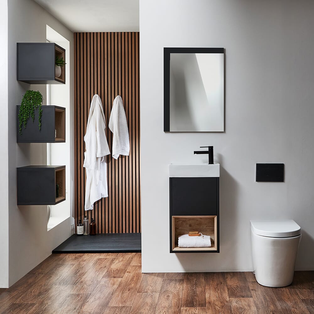 Mobile Bagno Sospeso con Ripiano Aperto e Lavabo da 400mm - Scelta di Finitura e Luci LED - Hoxton