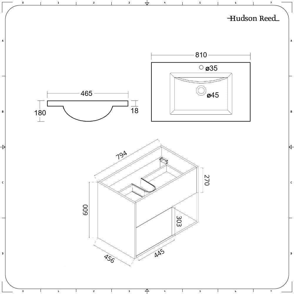 Mobile Bagno Sospeso da 800mm in Rovere Chiaro con Lavabo Integrato, Mobile WC, Sanitario, Mobiletti Murali e Specchio (con LED Opzionali) - Hoxton