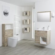 Mobile Bagno Sospeso da 600mm in Rovere Chiaro con Lavabo Integrato, Mobile WC e Sanitario (con LED Opzionali) - Hoxton