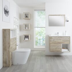 Mobile Bagno Sospeso da 800mm in Rovere Chiaro con Lavabo Integrato, Mobile WC e Sanitario (con LED Opzionali) - Hoxton