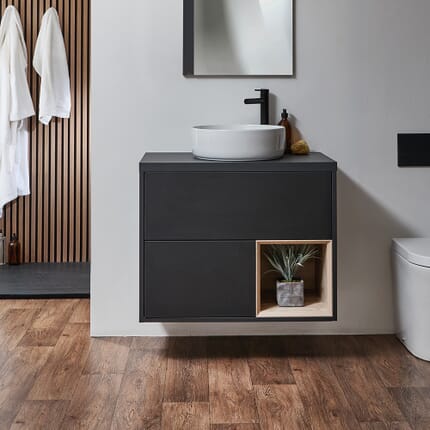 Mobile Bagno Sospeso con Ripiano Aperto da 800mm con Lavabo - Scelta di Finiture, Lavabo e Luci LED - Hoxton