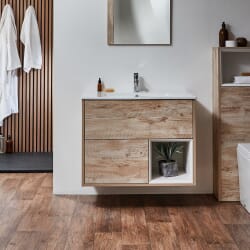 Mobile Bagno Sospeso con Ripiano Aperto e Lavabo da 810mm - Scelta di Finiture, Lavabo e Luci LED - Hoxton