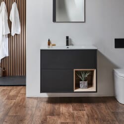 Mobile Bagno Sospeso con Ripiano Aperto e Lavabo da 810mm - Scelta di Finiture, Lavabo e Luci LED - Hoxton