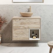 Mobile Bagno Sospeso con Ripiano Aperto da 800mm con Lavabo d' Appoggio Elements - Scelta di Lavabo, Finiture e Luci LED - Hoxton