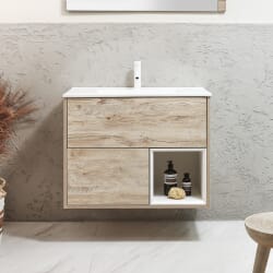 Mobile Bagno Sospeso con Ripiano Aperto da 812mm con Lavabo Element - Scelta di Lavabo, Finitura e Luci LED - Hoxton