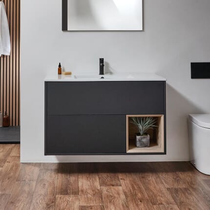 Mobile Bagno Sospeso con Ripiano Aperto e Lavabo da 1010mm - Scelta di Finitura e Luci LED - Hoxton