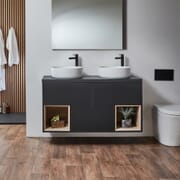 Mobile Bagno Sospeso con Ripiano Aperto da 1200mm - Scelta di Finiture, Lavabo e Luci LED - Hoxton