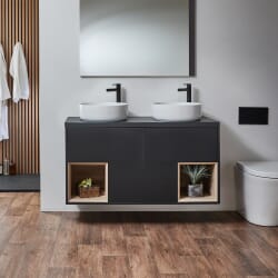 Mobile Bagno Sospeso con Ripiano Aperto da 1200mm - Scelta di Finiture, Lavabo e Luci LED - Hoxton