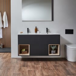 Mobile Bagno Sospeso con Ripiano Aperto e Doppio lavabo da 1210mm - Scelta di Finiture, Lavabo e Luci LED - Hoxton