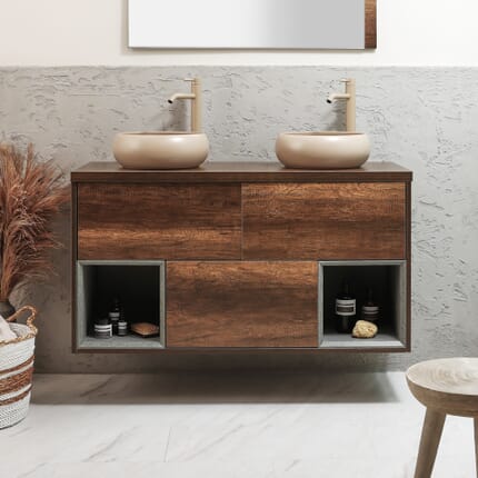 Mobile Bagno Sospeso con Ripiano Aperto da 1200mm con Lavabi d' Appoggio Elements - Scelta di Lavabi, Finiture e Luci LED - Hoxton