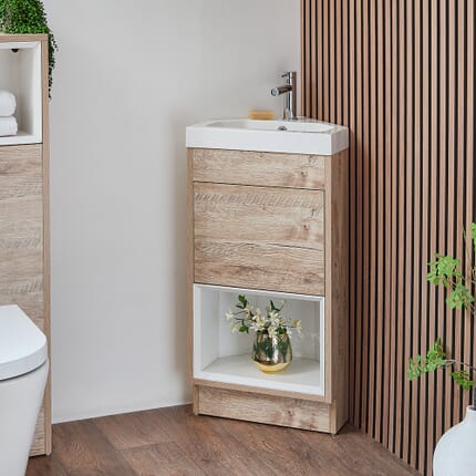 Mobile Bagno Angolare con Ripiano Aperto da 450mm - Scelta di Finiture e Luci LED - Hoxton